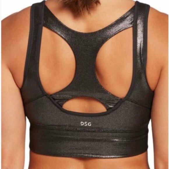 DSG Women's Black Metallic Sports Bra Racerback. Size Large - Picture 2 of 13